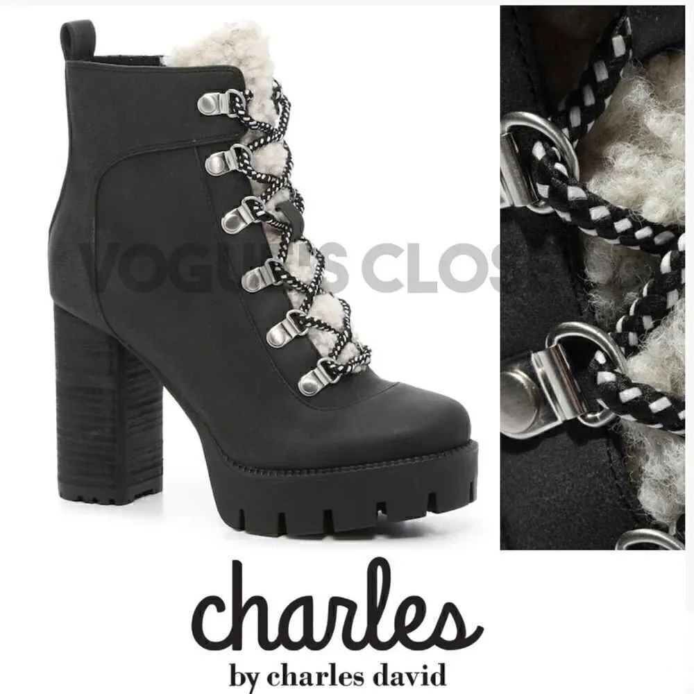 CHARLES BY CHARLES DAVID WEARY FAUX NUBUCK AND FAUX-FUR PLATFORM ANKLE B…